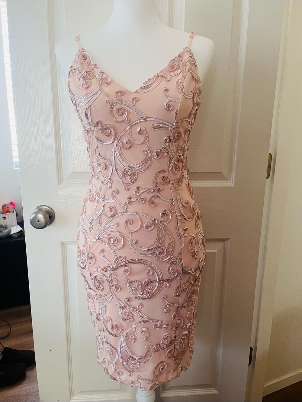 Honey and Rosie Dusty Blush Beaded Midi Dress